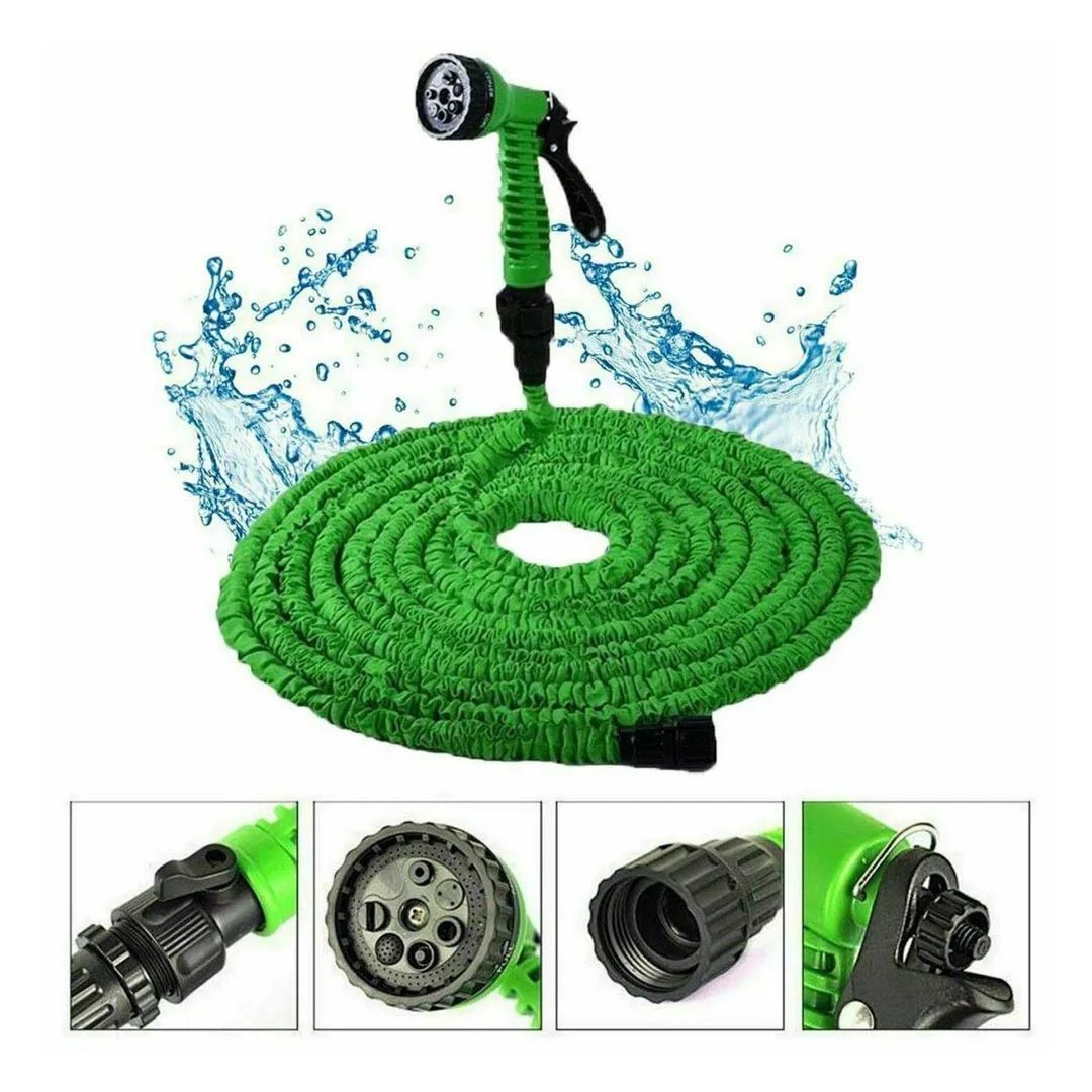 Expandable 30-meter garden water hose by tasawqli.store with anti-twist design, flexible and durable for watering gardens and outdoor cleaning.