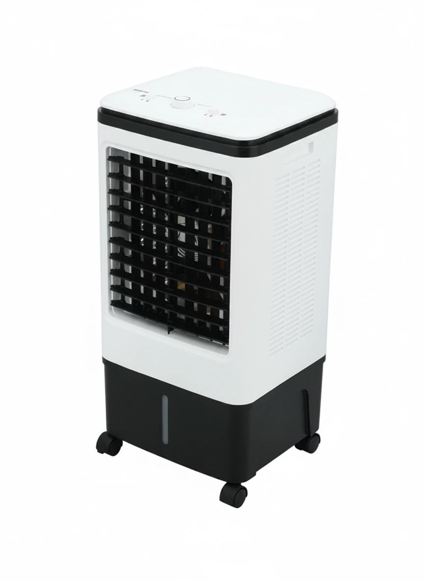 Portable 20L desert air cooler by tasawqli.store with strong cooling, three speed settings, and a compact design.