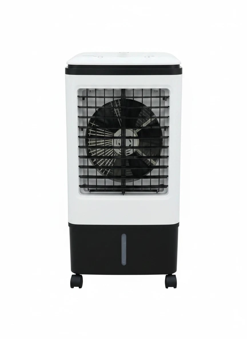 Portable desert air cooler with 20L capacity, strong cooling, and three speed settings, ideal for personal cooling.