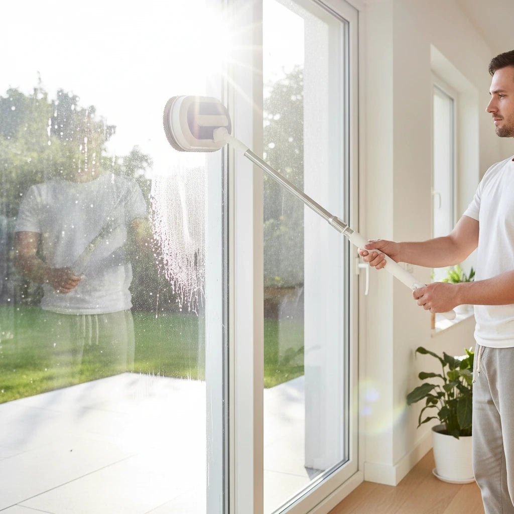 Wireless electric mop by Denx with ergonomic handle and microfiber cleaning pad, ideal for quick and effortless floor cleaning.