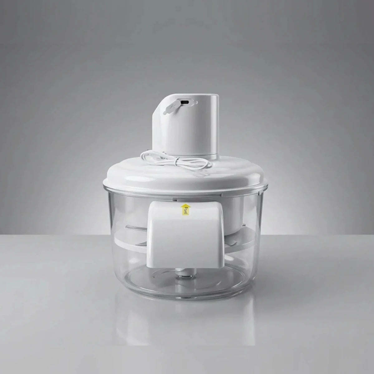 Smart electric fruit and vegetable peeler from tasawqli.store with rechargeable battery, showing the device peeling a vegetable.