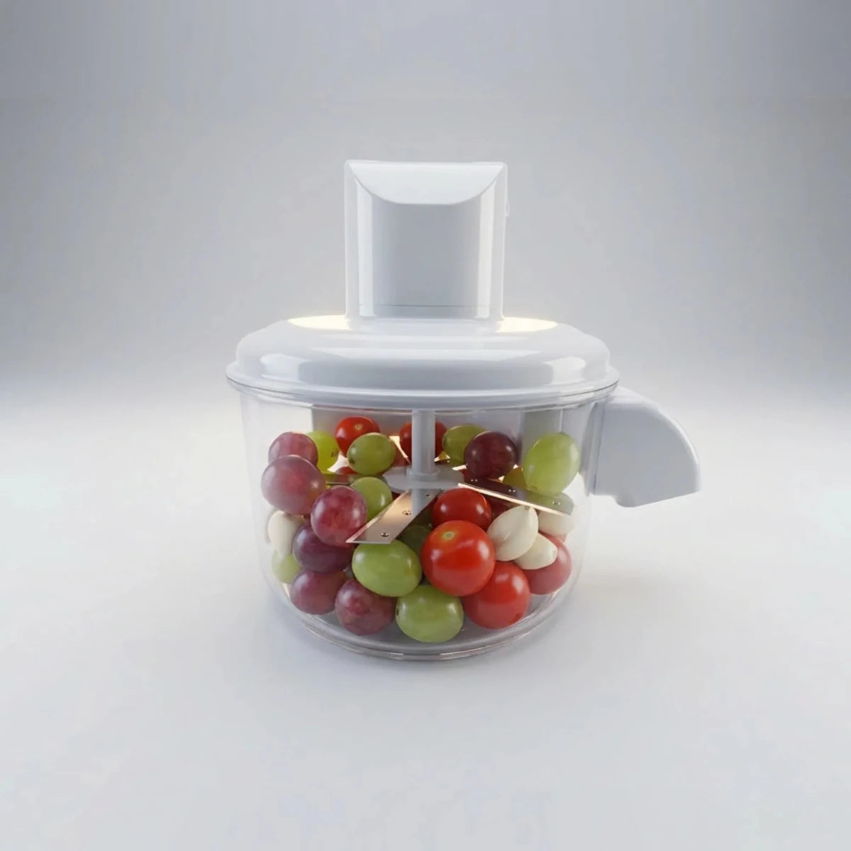 Electric smart fruit and vegetable peeler with rechargeable battery from tasawqli.store, shown with peeled produce and peeler in use.